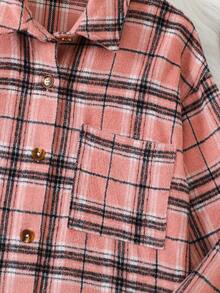 青少年女孩格紋口袋補丁外套