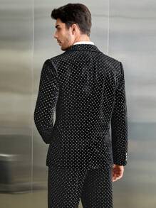 Manfinity VCAY Men's Black Velvet Blazer With Polka Dots - Multicolor - View 4