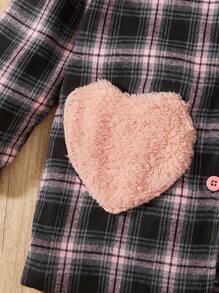 SHEIN Toddler Girls' Plaid Fleece Patchwork Hooded Coat For Autumn/winter