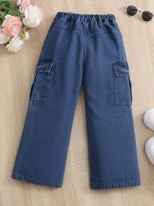 年輕女孩高街風甜美酷感寬褲牛仔褲,帶有大口袋