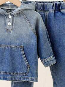 Bambino Giacca In Denim Casual Con Spruzzatura Bianca E Set Di Jeans