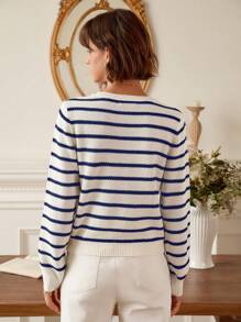 SHEIN Frenchy Của phụ nữ Sọc Áo len - Xanh đậm - Xem 6