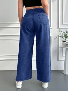 RueChic Plus High Waist Wide Leg Jeans - Blue - View 2