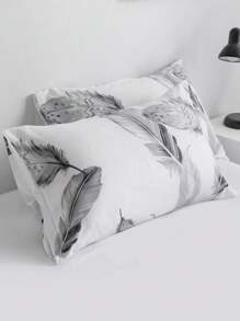 2pcs White Feather Printed Polyester Pillowcases