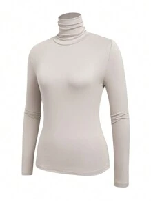 SHEIN Essnce 女士純色高領修身t卹 - 彩色 - 查看 5