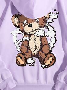 SHEIN Qutie Của phụ nữ Hình con gấu hoạt hình Lông cừu Hoodie - Màu Lilac Tím - Xem 3