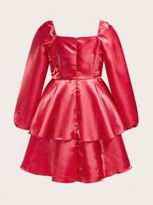 Flirla Plus - Robe Froncée Sur Le Devant, Manches Lanternes, Ourlet À Deux Épaisseurs