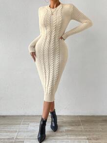 SHEIN Privé Màu thuần Đầm Áo len - Màu be - Xem 1