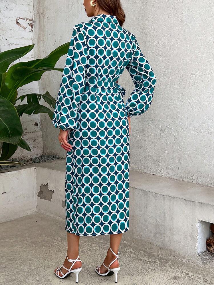 Geometric Pattern High Split Dress Fall Cloth For Women