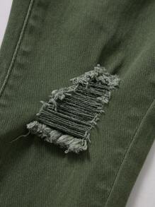 SHEIN 少女破洞牛仔褲 - 軍綠色 - 查看 5