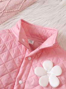 Baby Girl Padded Coat With Skirt Set For Fall And Winter - Pink - View 3