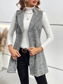 SHEIN Frenchy 女士灰色條紋無袖羊毛背心 - 黑與白 - 查看 3