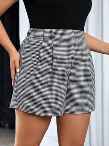 SHEIN Privé Plus Size Women's Houndstooth Shorts - Multicolor - View 6