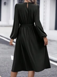 SHEIN Clasi 純色百褶腰帶襯衫連身裙