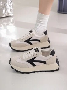 Women's Colorblock Casual Athletic Shoes, Campus Style Chunky Sneakers
