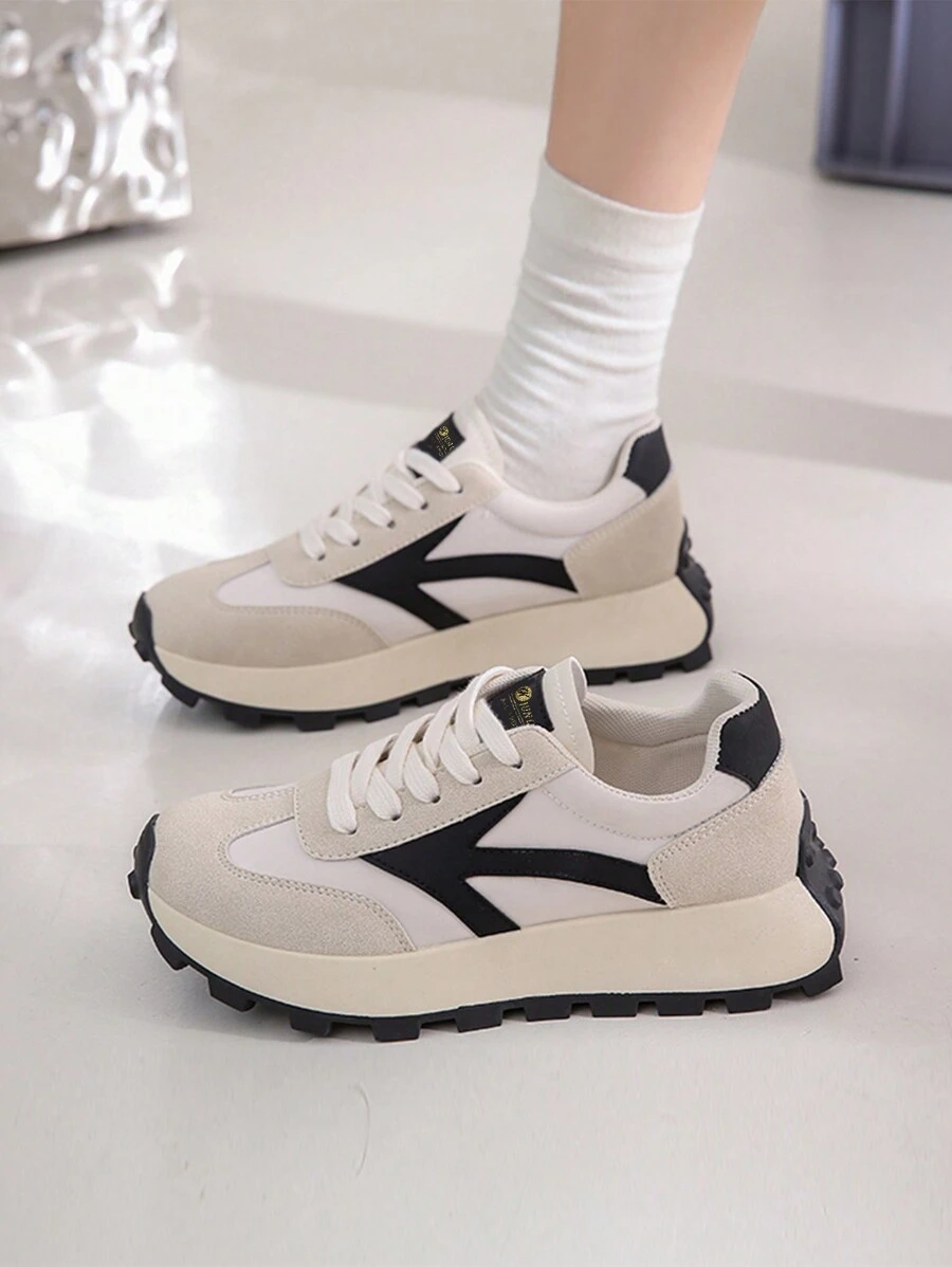 Women's Colorblock Casual Athletic Shoes, Campus Style Chunky Sneakers
