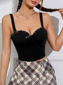 SHEIN MOD 褶邊吊帶上衣 - 黑色 - 查看 3