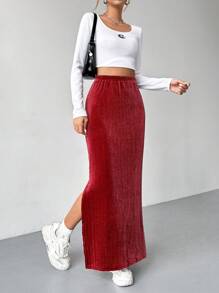 SHEIN EZwear Váy suông lưng thun cho nữ - màu nâu - Xem 5