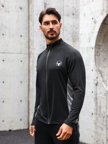 Street Sport 男士拉鍊前立領插肩袖運動夾克 - 黑色 - 查看 1