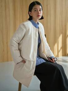 FRIFUL 1 Áo khoác mùa đông có đệm lót một hàng khuy cho nữ - Màu be - Xem 3