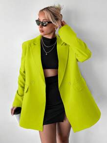 EURMUSE Lapel Collar Two-button Blazer - Lime Green - View 4