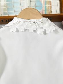 SHEIN Cô gái Tween Bảng điều khiển ren Guipure Ống tay áo Áo sơ mi - trắng - Xem 5