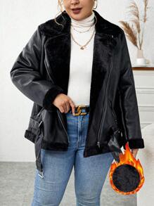 Calvaya 大码纯色保暖内衬休闲机车夹克，秋冬款