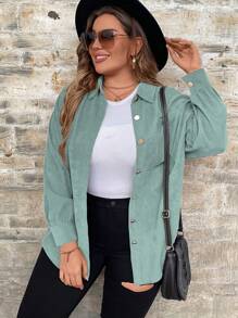 SHEIN LUNE 大尺碼單排釦休閒基礎襯衫 - 青碧色 - 查看 1