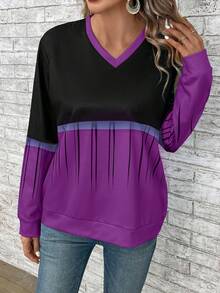 EMERY ROSE 顏色拼接v領運動衫 - 紫色 - 查看 4