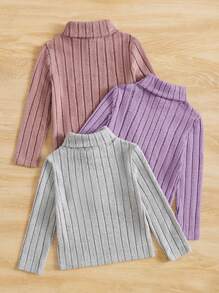 SHEIN 少女3入組高領休閒舒適純色t恤 - 紫色 - 查看 2