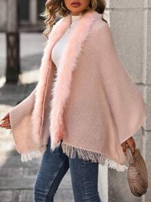 SHEIN LUNE Women's Batwing Sleeve Cardigan With Open Front - Baby Pink - View 5