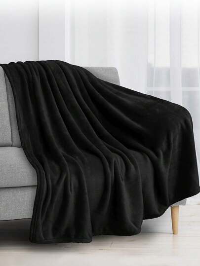 1PC Black Plush Fuzzy Flannel Throw Blanket, Soft Warm Banket For Sofa Couch Bed All Season Use