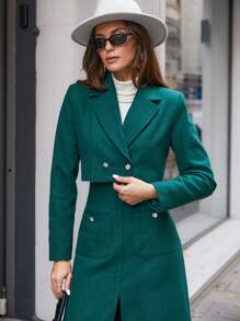 SHEIN Cottnline Short Fitted Faux Button Suit - Green - View 5