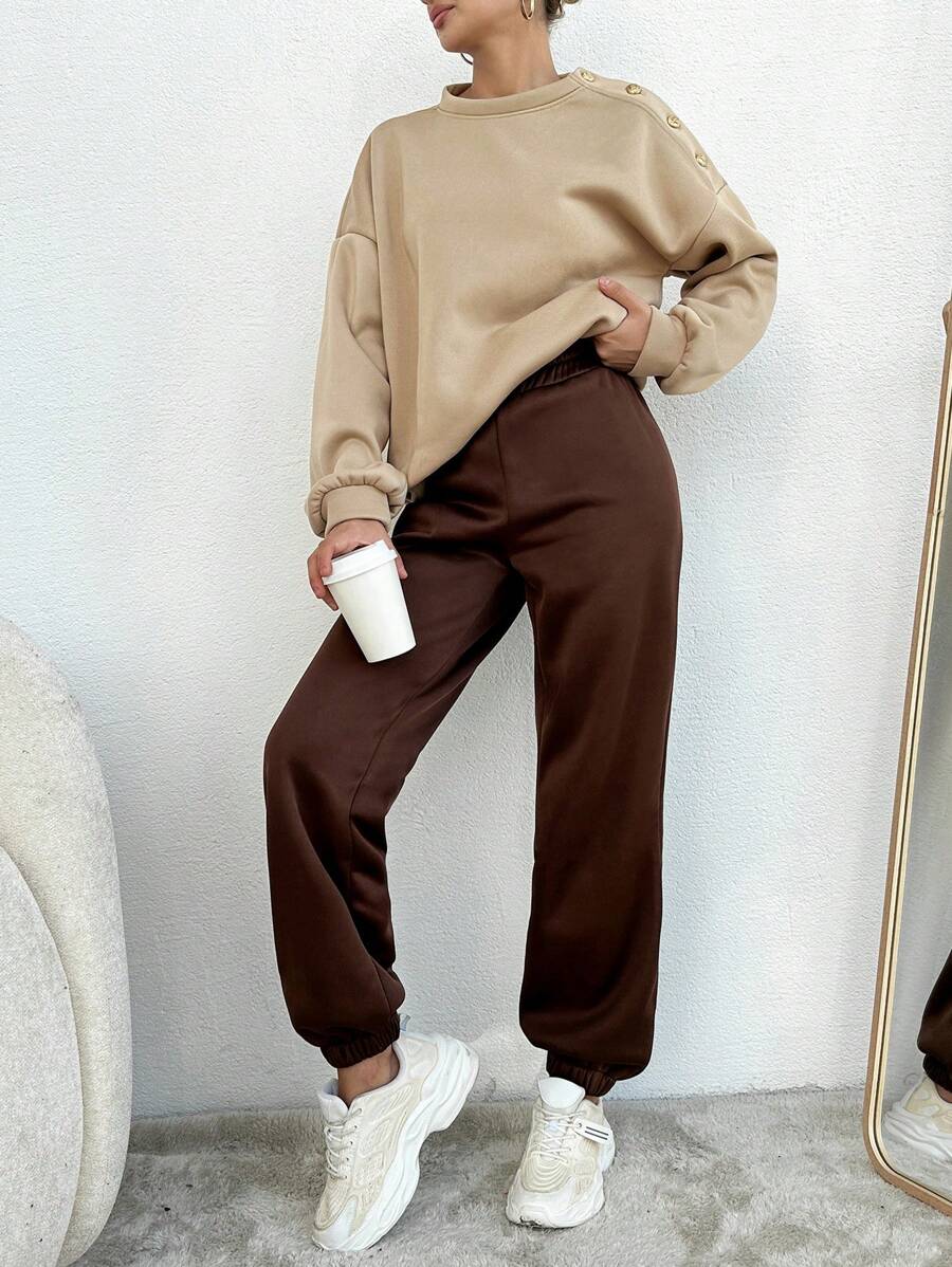 EURMUSE Relaxed Fit Round Neck Sweatshirt And Sweatpants Set, Casual Fashion - Multicolor - View 1