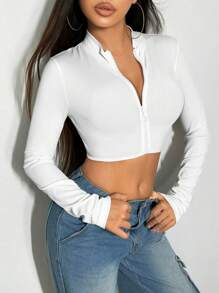 SHEIN Unity Kurzes Damen Crop Top Mit Reißverschluss