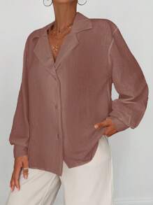 EURMUSE Solid Button Front Shirt - Dusty Pink - View 3