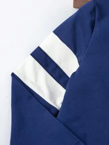 SHEIN Con trai Xanh & Trắng Nối Lá thư In Tay áo dài Áo thun , Mùa Thu /đông - Xanh và trắng - Xem 3