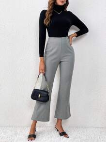 SHEIN Clasi In Houndstooth Quần loe Với Viền mép - Xám - Xem 3