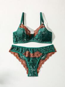 SHEIN 色塊蕾絲拼接性感內衣套裝 - 彩色 - 查看 5