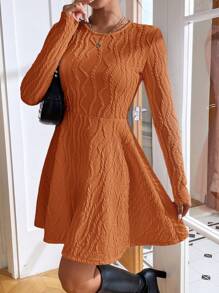 SHEIN Essnce 女士純色連衣裙,不帶腰帶 - 鏽棕色 - 查看 4