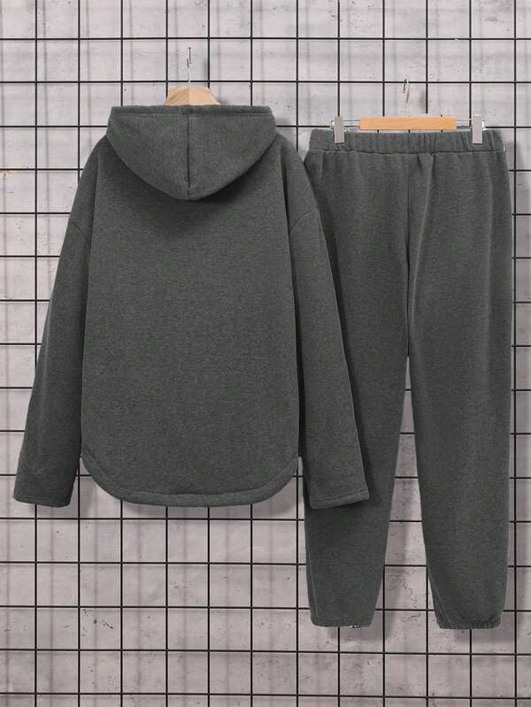 Men's Simple Solid Color Hooded Sweatshirt And Sweatpants Set SHEIN