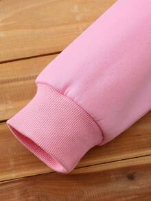 SHEIN EZwear Butterfly Printed Drop Shoulder Hoodie With Text Detail - Pink - View 5