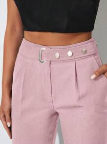 SHEIN Pantalones Anchos Con Cinturón Y Bolsillo Lateral - Rosa vieja - Ver 5