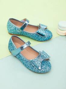 Cô gái Long lanh Giày phẳng Với Bowknot - Màu xanh lam - Xem 3