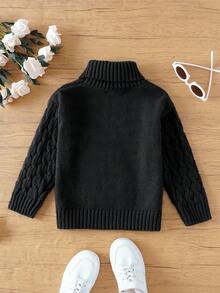 SHEIN Suéter De Cuello Alto De Color Sólido Para Niña - Negro - Ver 2