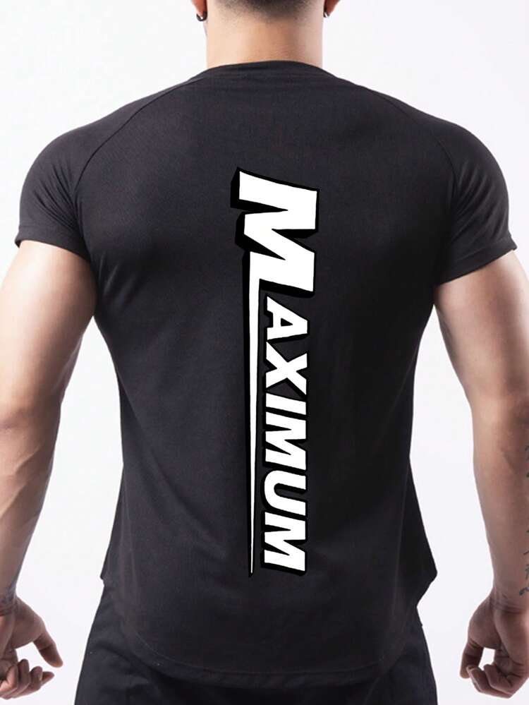 Men's Printed Black Short Sleeve Sport T-Shirt Workout Tops Compression Shirt Men