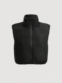 GENKIRA Puffer Casual Solid Color Vest For Winter Fall Cloth For Women - Black - View 8