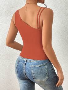 SHEIN Essnce 女士不对称肩上衣 - 鏽棕色 - 查看 2