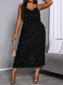 Maweii 大码流苏露背吊带连衣裙长款女装