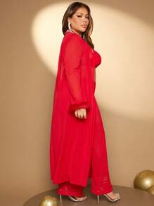 SHEIN SXY Kích thước lớn Của phụ nữ Năm mới Đỏ  Cổ tay áo áo , Áo hai dây Và Quần Bộ - Đỏ - Xem 4